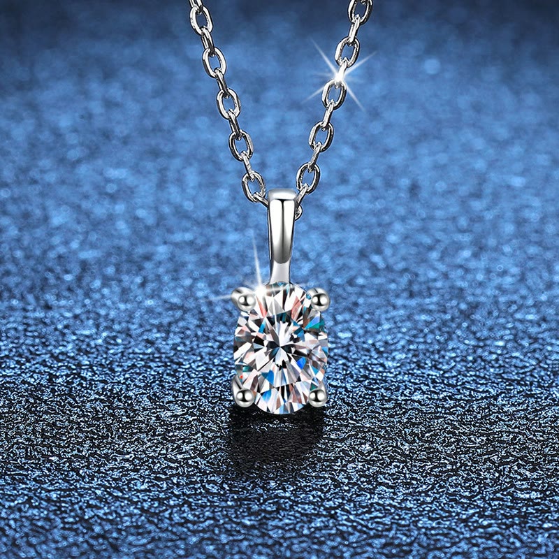 1 carat moissanite solitaire necklace, sterling silver