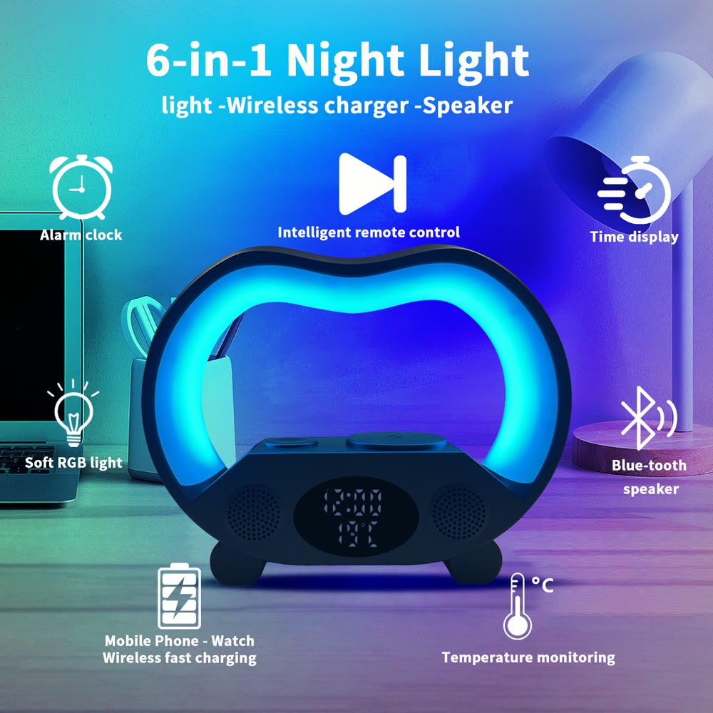 6 in 1 bedside lamp with wireless charger