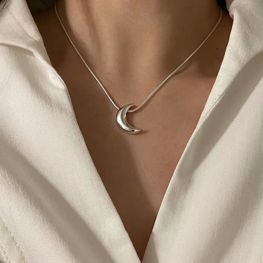 Crescent moon necklace, sterling silver