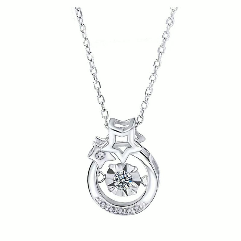 Dancing stone heart necklace, sterling silver