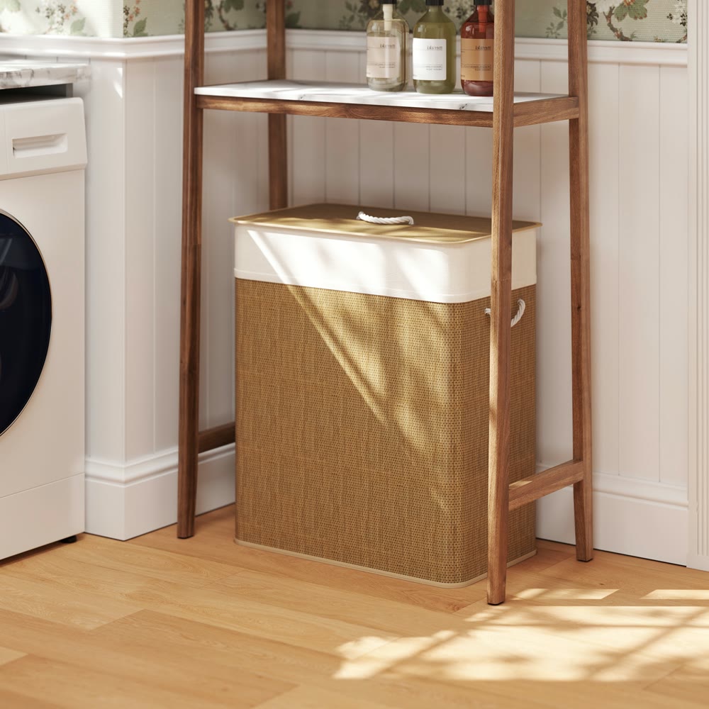 Double laundry hamper with lid