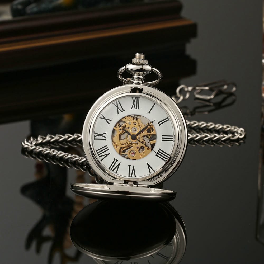 Mechanical pocket watch, double hunter, silver