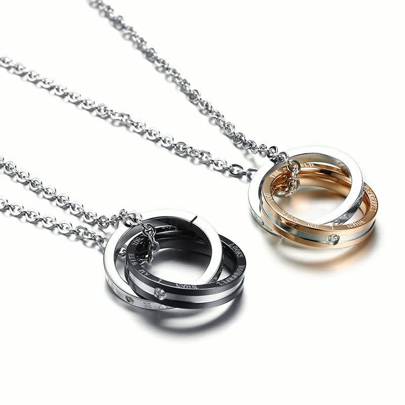 Men's black double ring necklace