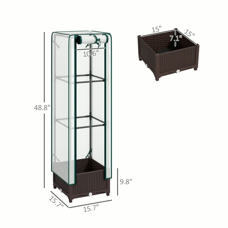 Planter tower with trellis and greenhouse cover