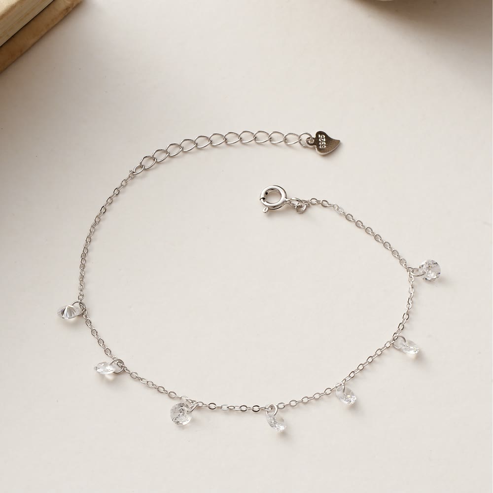 Station bracelet with cubic zirconia, sterling silver