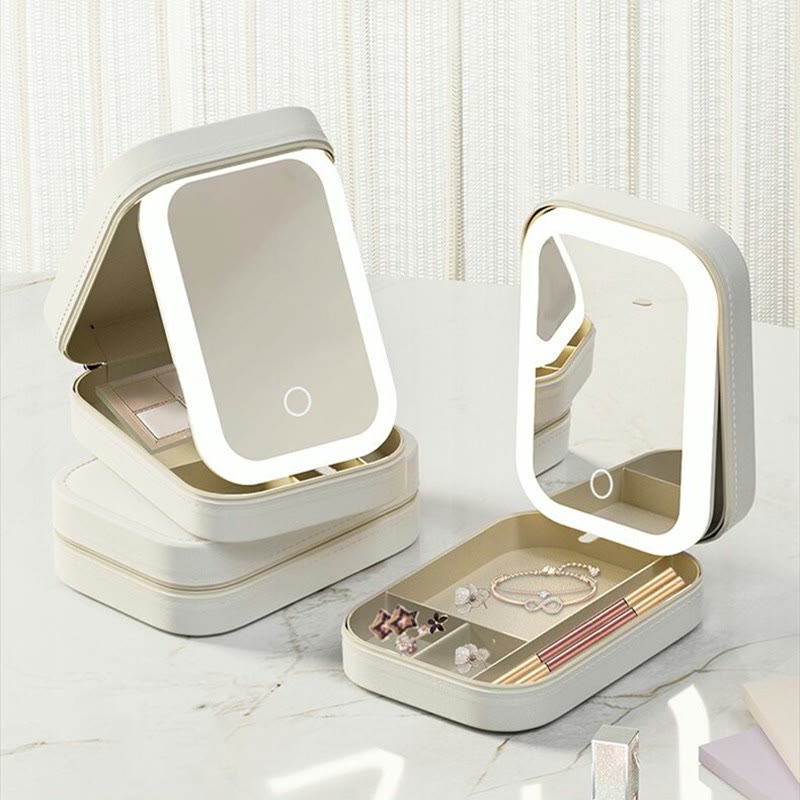 Travel makeup case with LED mirror