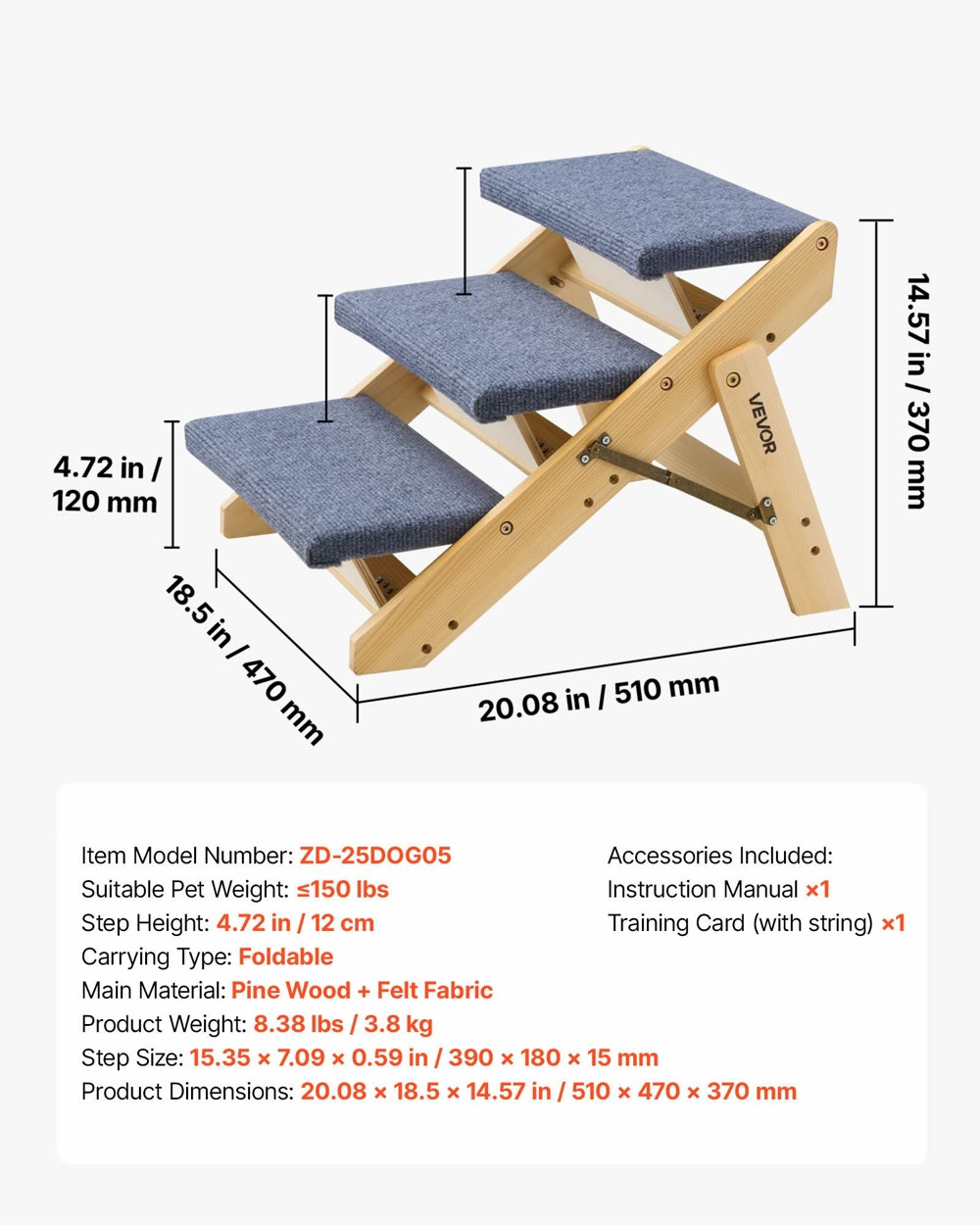 Wooden 3 step pet stairs